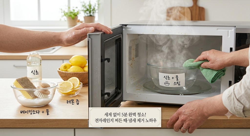 세제 없이 5분 완벽 청소 전자레인지 찌든 때 냄새 제거 노하우 대표 이미지