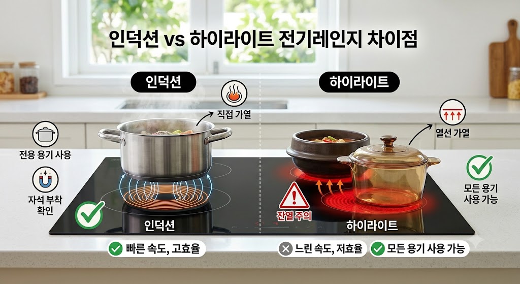 인덕션 vs 하이라이트 차이점 비교 및 전기요금 절약법 대표 이미지
